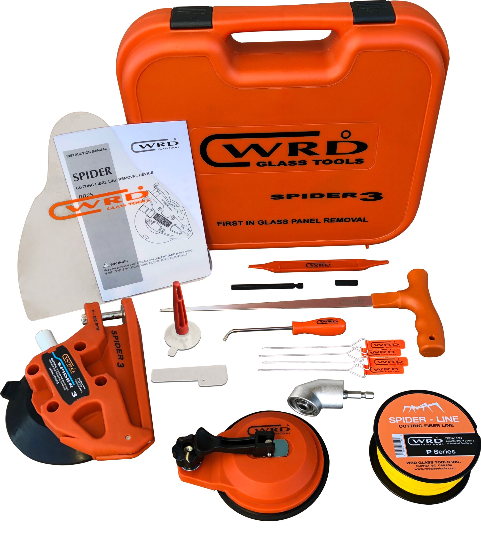 WRD Spider 3 Kit 300W (WRD-S3-300W) - Low profile auto glass removal kit with angle driver